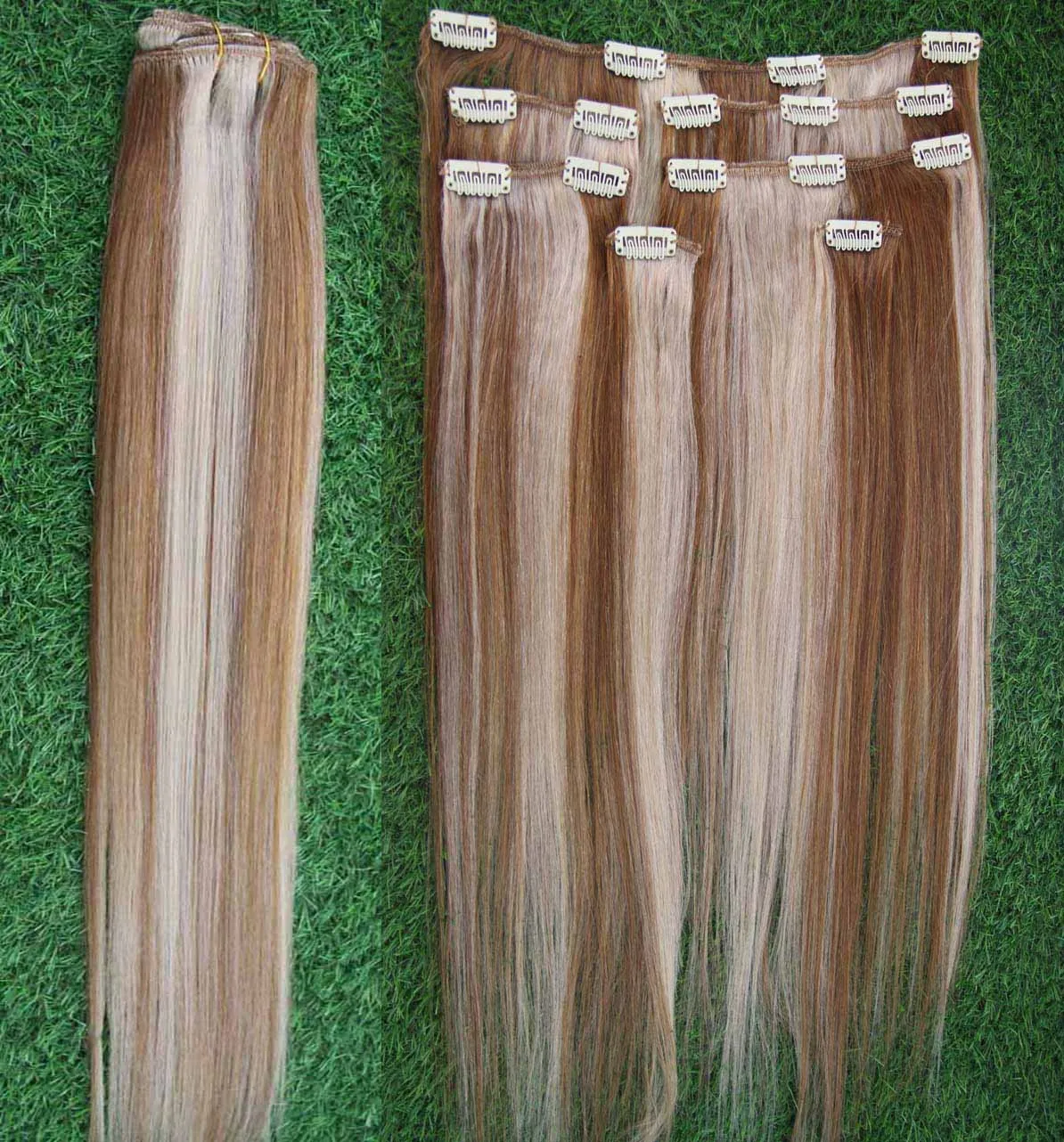 Clip in Human Hair Extensions P8 / 613 Rechte clip in Peruaanse Hair Extensions 7 stks 100G Virgin Dikke Clip in Hair Extension