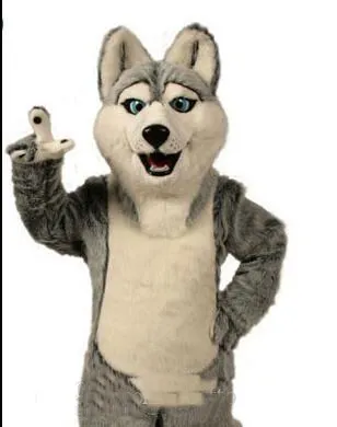 2018 Hochwertiger Fancy Grey Dog Husky Dog mit dem Aussehen eines Wolf-Maskottchen-Kostüms Mascotte Adult Cartoon Character Party Kostenloser Versand