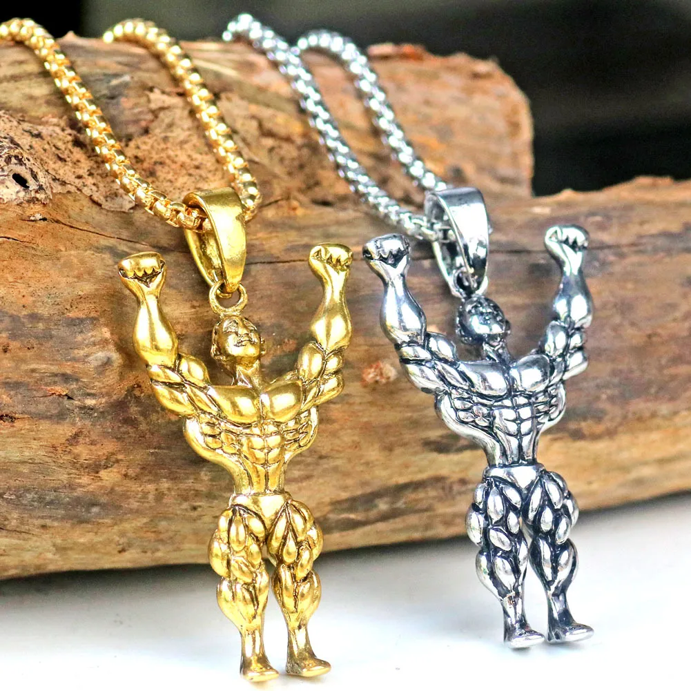 Bodybuilder Strong Men Pendentif Collier Chaîne En Acier Inoxydable Hommes Fitness Muscle Hommes Collier Europe et Amérique Charme Bijoux De Mode