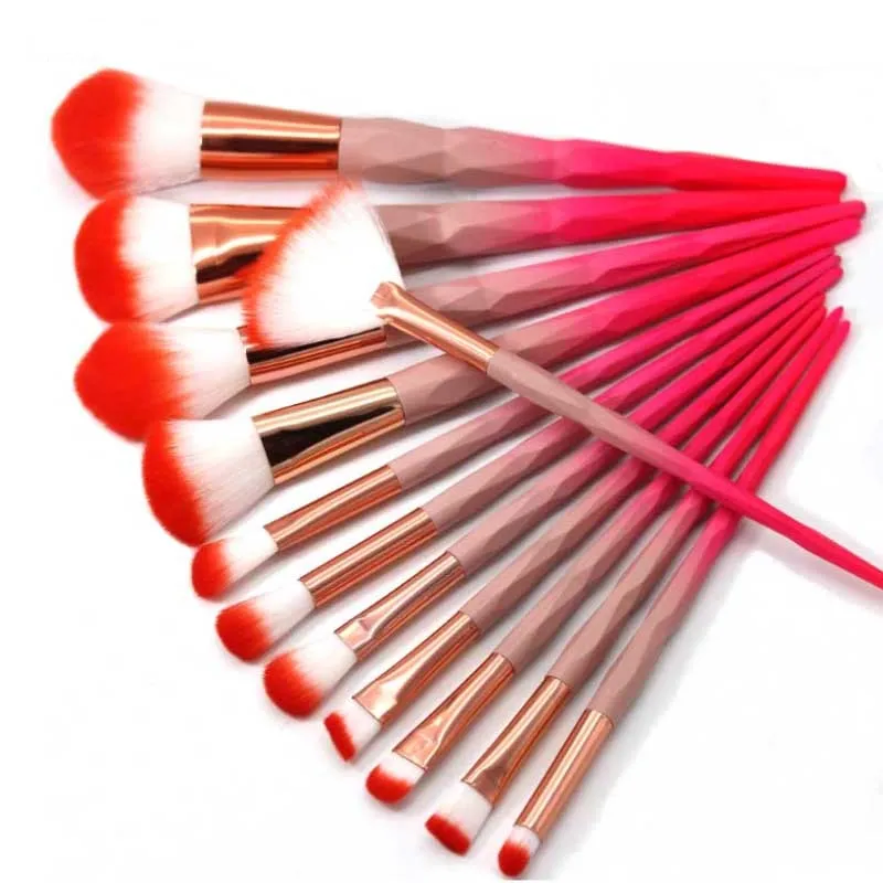 Pink Diamond Makeup Brushes Set Power Eye Shadow Brow Lip Concealer Fan Beauty Cosmetic Eyes Face Diamond Shape Make Up Brush Kit