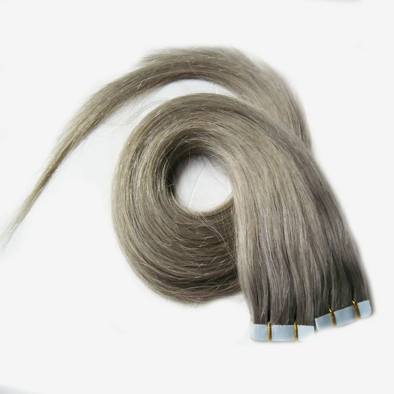 Cheveux brésiliens argentés 100g 40 pièces/ensemble Extension de bande gris argenté cheveux de trame de peau 12 