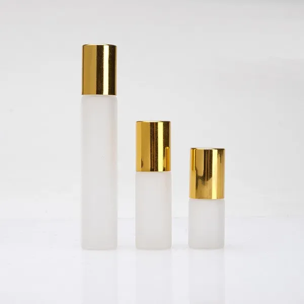 3ML 5ML 10ML Frosted Rollon Bottle With Stainless Steel Roller Ball Roll-on Bottle Essential Oil Fragrance Container Tube Vial Golden Cap