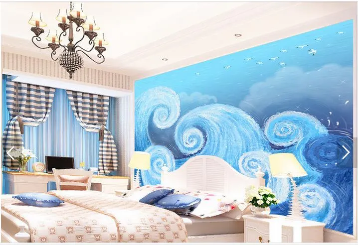 papel de parede 3D foto personalizzata murale Carta da parati blu cielo surf pittura a olio soggiorno TV sfondo muro 3d murale Decorazione della casa