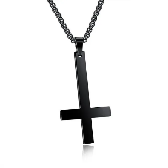 Male Black St Peter's Inverted Cross Pendant Necklace for Men Stainless Steel Choker Crux de Sanctus Petrus Jewelry Men Necklace