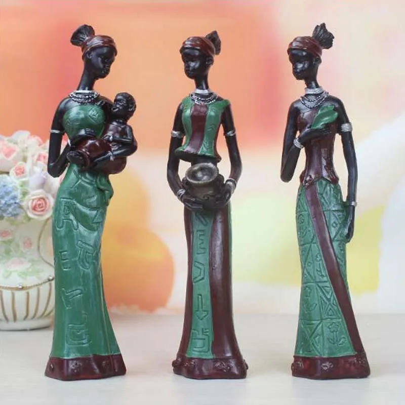 Retro African Lady With Vase Ornament Ethnic Statue Sculptures National Culture Figurine Home Decor Art Crafts Gifts