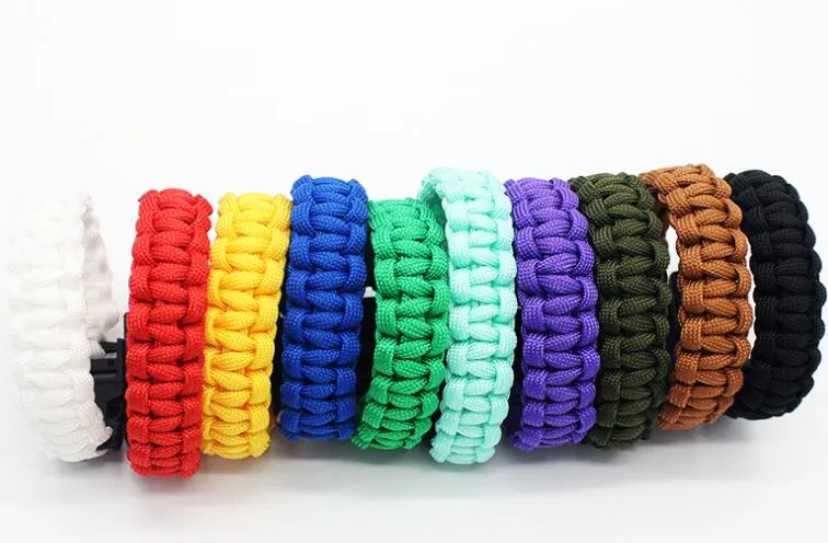 Mezcla de moda Colores Cuerda Cuerda Paracord Hebilla Pulseras Brazaletes militares Deporte Gadgets de supervivencia al aire libre para viajes Camping Senderismo 256M