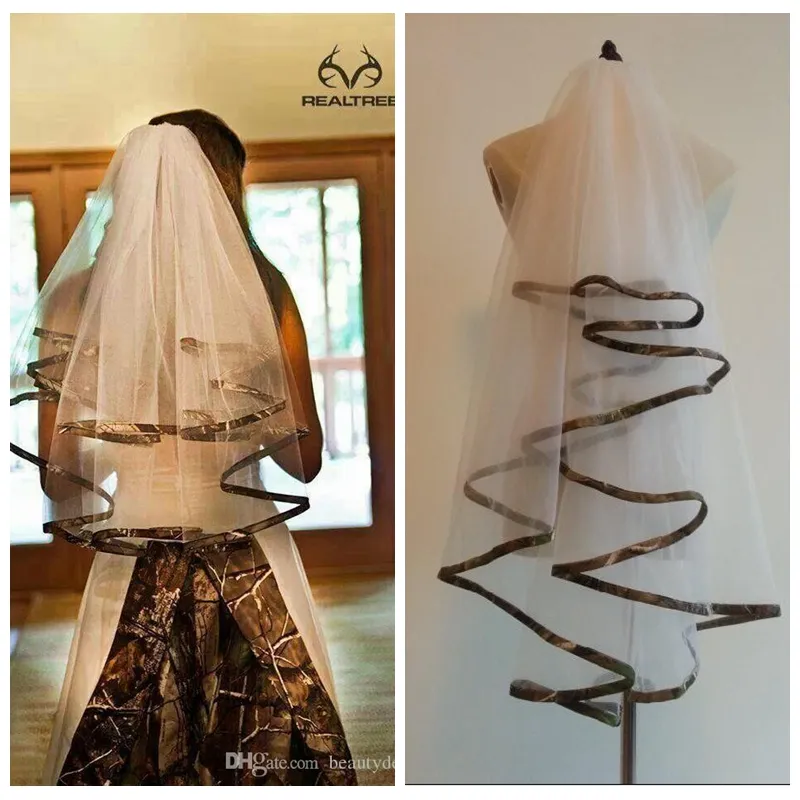 Top Venda Barato Camo Cetim Borda Veil Cotovelo Personalizado Com Camuflagem Pente Livre Para O Casamento Acessórios Véu País Véu Do Casamento