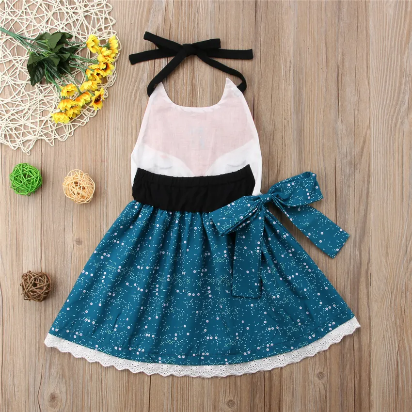 Bambini arancione blu bambini ragazze cartoon volpe faccia abiti bretelle gonna backless principessa partito bowknot tutu pizzo vestito dalla ragazza vestiti 1-6Y