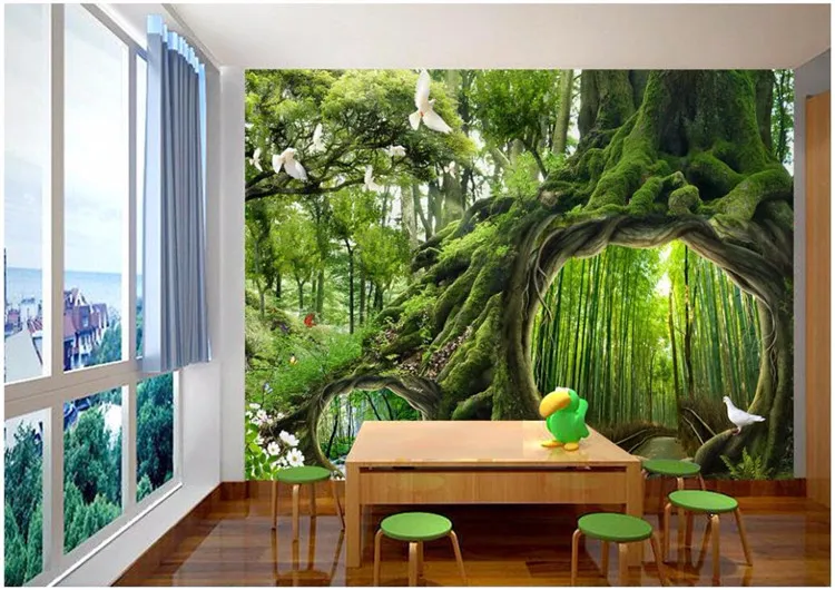 Пользовательские росписи фото 3d комната обои магия лес голубь след живопись 3D настенные фрески обои для стены 3 d
