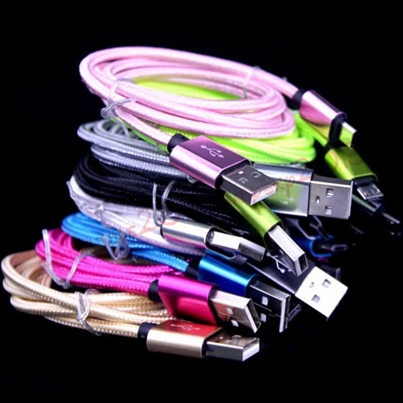 1m 2m 3m Alloy Fabric Flätad Kabel Typ C Micro USB Data Laddare Kablar För Samsung S4 S6 S7 HTC Android Telefon