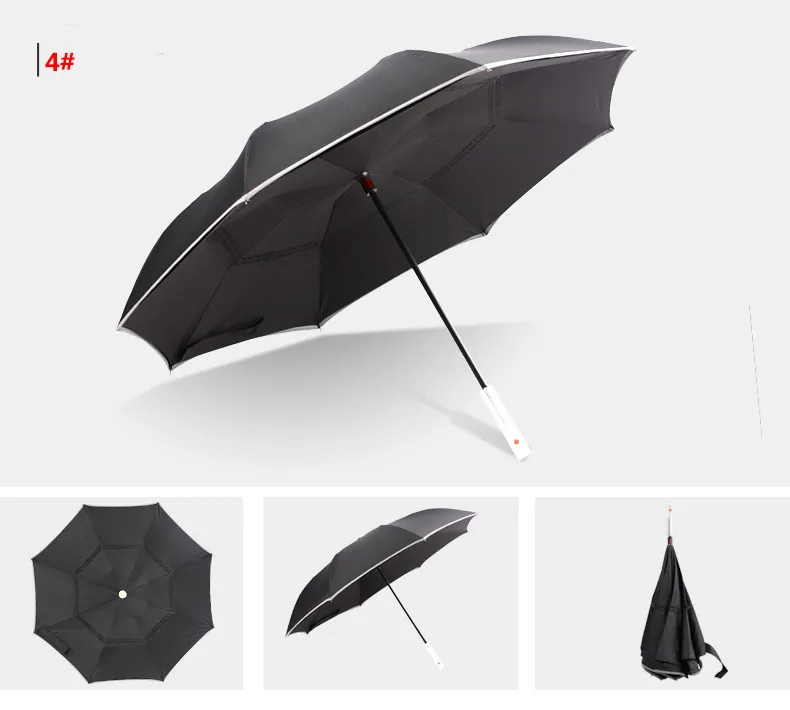 LED inverterat paraply omvänd vikningsbil Paraply med SOS Varning Flash med paraply Skyddsväska WX9-297