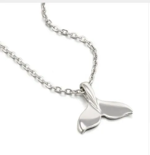 20pcs/lot Fashion Necklace Antique Silver Whale Tail Fish Charms Pendant Chain Sweater Necklace Jewelry Gift 60cm