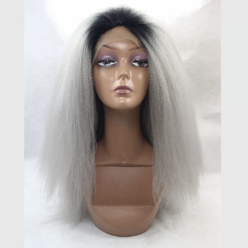 Ombre Nero T Grigio Parrucca Sintetica Diritta Crespa Diritta Parte Centrale Nera Donna039 Parrucca Lunga Capelli Sintetici22322706328025