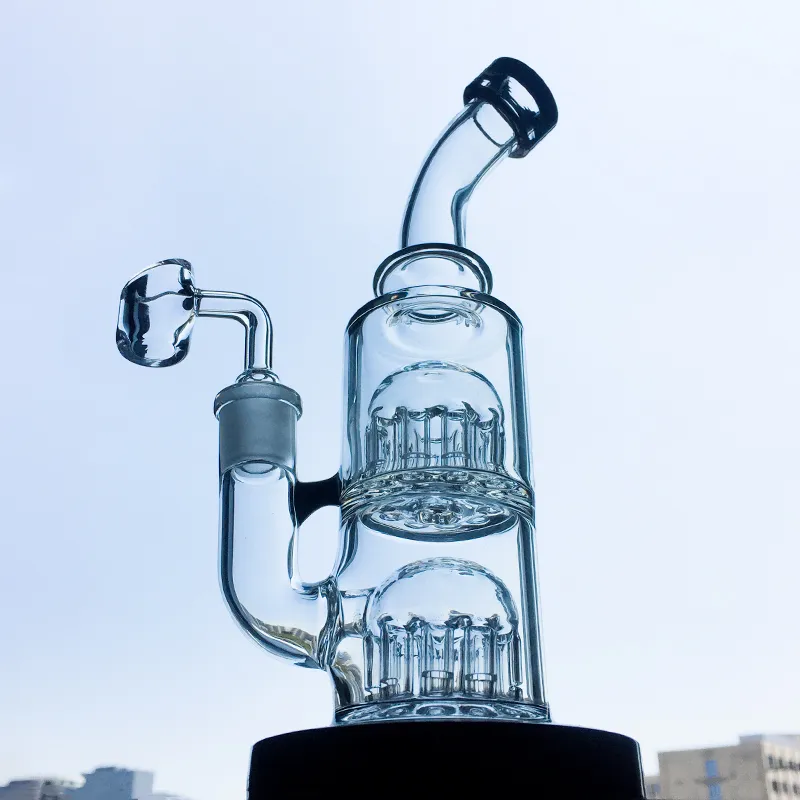 Çift Ağaç Perc 12 Arms Ağaç Percolator Cam Bongs Nargile Mini Su Borusu 14mm Dişi Eklem Küçük Yağ Kurutma Kuleleri Çanak veya Banger ile Fıskiye Boruları