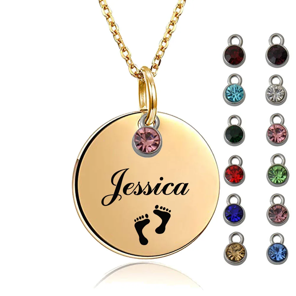 Foto Incisa Con Nome Personalizzato Collana Con Targhetta Per Cani Con Monogramma Birthstone Disco Rotondo Personale Iniziale Gioielli Placcati In Oro 18 Carati Regalo Di Compleanno Di San Valentino 16mm 25mm