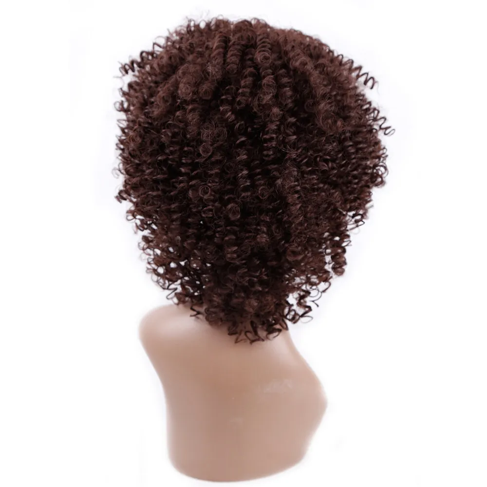 8inch kinky lockigt syntetiskt hår afro peruker med kort ombre brun jerry curl svarta peruker för kvinnor