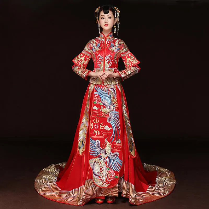 Vintage Red Embroidered Marry dress - Traditional Chinese Wedding Cheongsam for Ethnic Women Vintage Red Embroidered Marry dress - Traditional Chinese Wedding Cheongsam for Ethnic Women