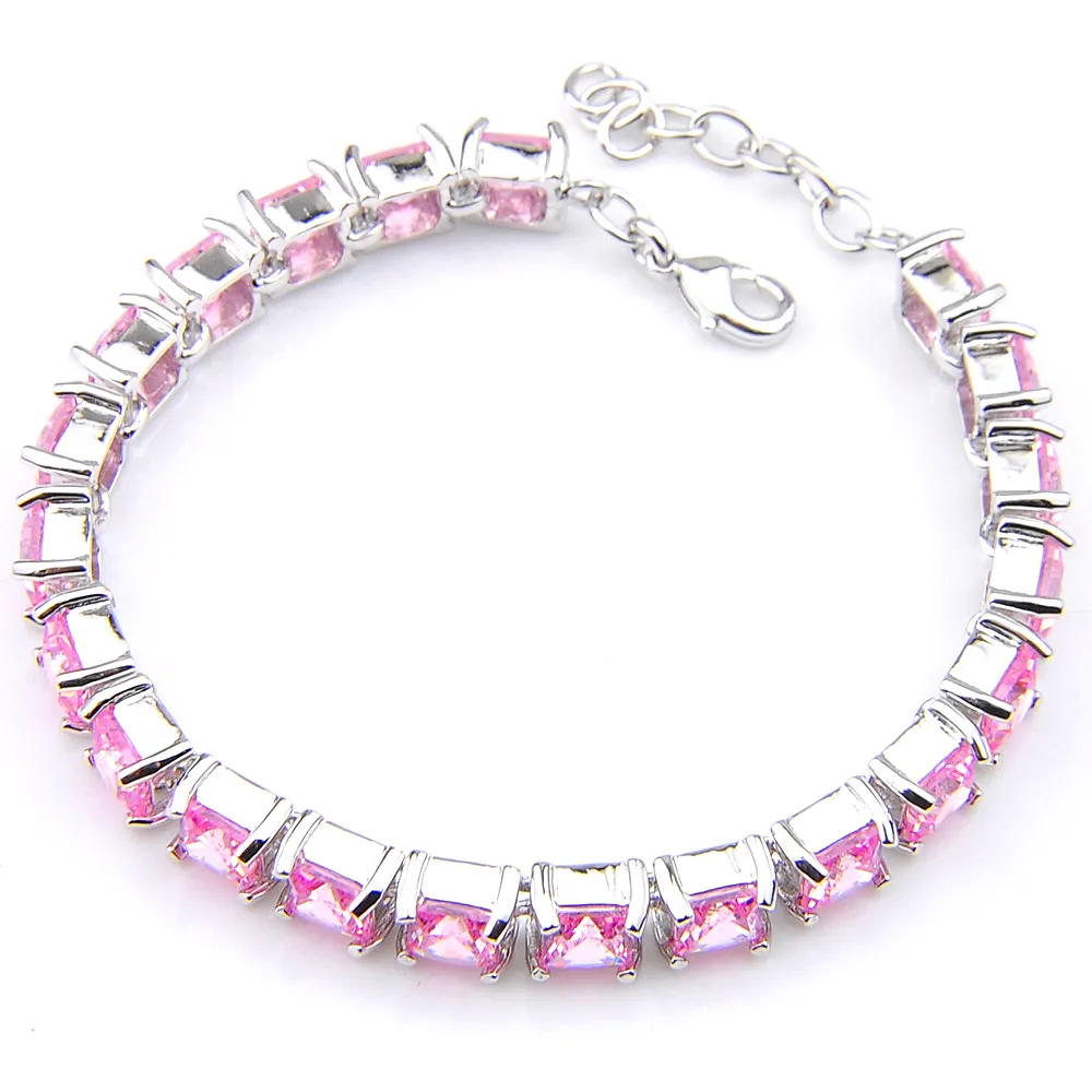 luckyshine clássico rosa kunzite gemas para mulheres quadrados cubic zirconia cadeia braceletes rússia austrália braceletes pulseira grátis shippin grátis