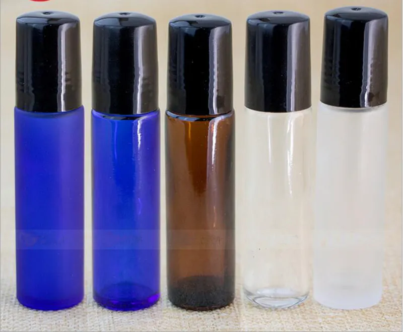 Bouteilles en verre à rouleau de 5 couleurs 10 ml pour huiles essentielles Contenants de déodorant rechargeables pour bouteilles de parfum avec couvercle noir