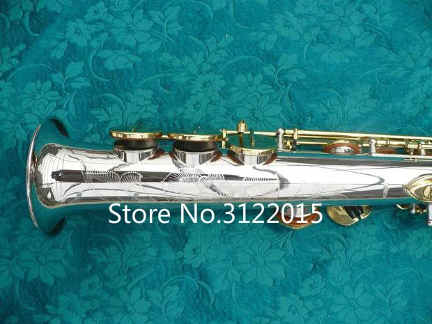Пользовательские серии Красивые Сопрано B Flat Саксофон Brass прямой трубы Silver Plated Gold Key B B Tone Sax с футляром Бесплатная доставка