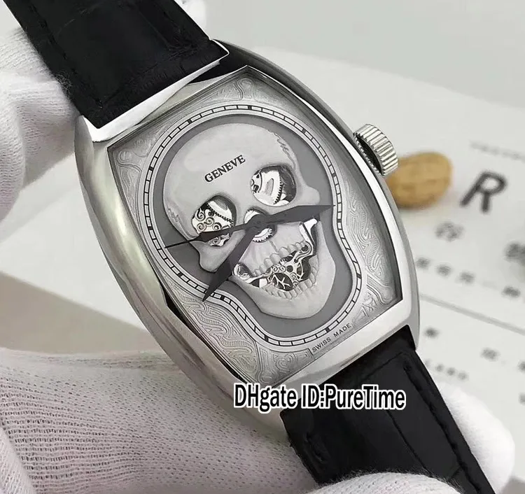 Nuove collezioni Croco Cranio scheletro tatuaggio argento quadrante automatico orologio da uomo cinturino in pelle nera orologi sportivi economici Puretime B118