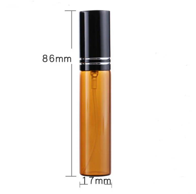 Atomizzatore di profumo bottiglia spray in vetro ambrato da 10 ml con fiale campione in alluminio oro nero con tappo mini LX1253