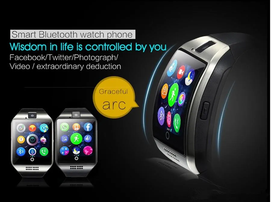 Q18 Bluetooth Smartwatch Destek SIM Kart NFC Bağlantı Perakende Perakende Paketi ile Android Smartphone Için Sağlık Akıllı Saatler
