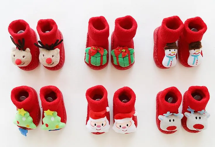 Neugeborenen Baby Weihnachtsstrümpfe Frottee Bodensocken Anti-Rutsch Baby Kleinkind 3D Cartoon Weiche Baumwollsocke verdicken rot