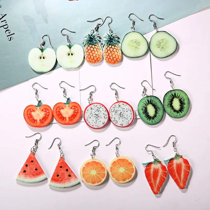 Moda Pendientes de Frutas para Mujeres Chicas Coreano Creativo Breve Cuelga Ear Pendiente Piña Sandía