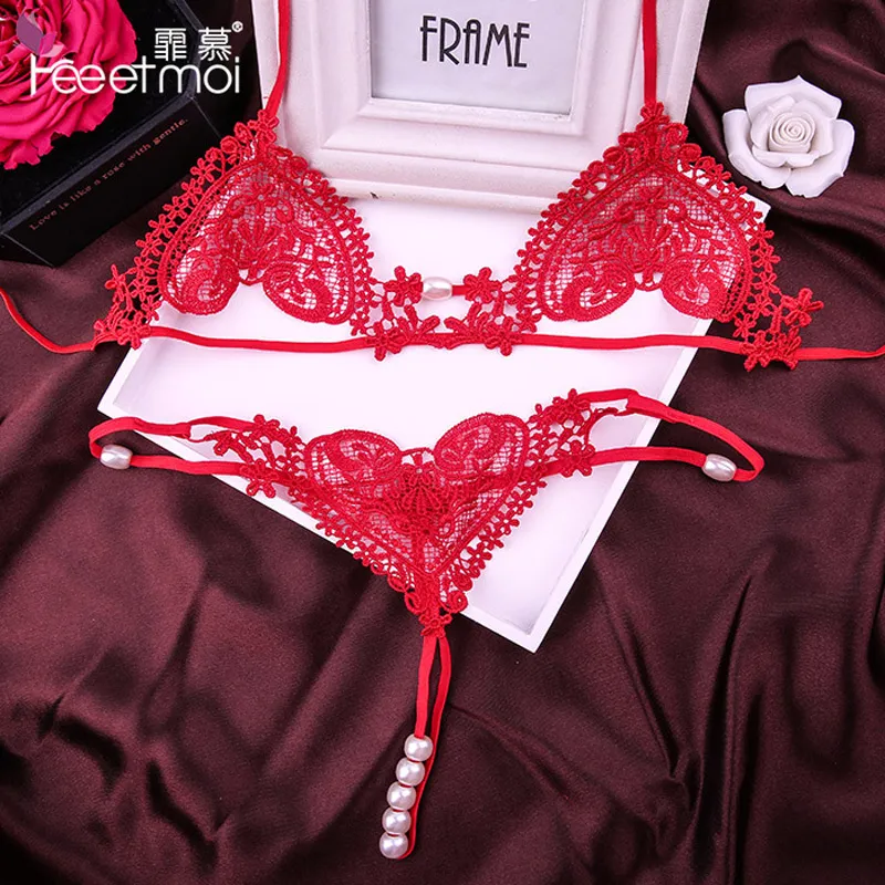 Sexy Dessous Frauen Set Push-Up Bh Feste Spitze Dessous Sexy Hot Erotische Conjunto Straps Perle Sexy G String Sex kleidung S927