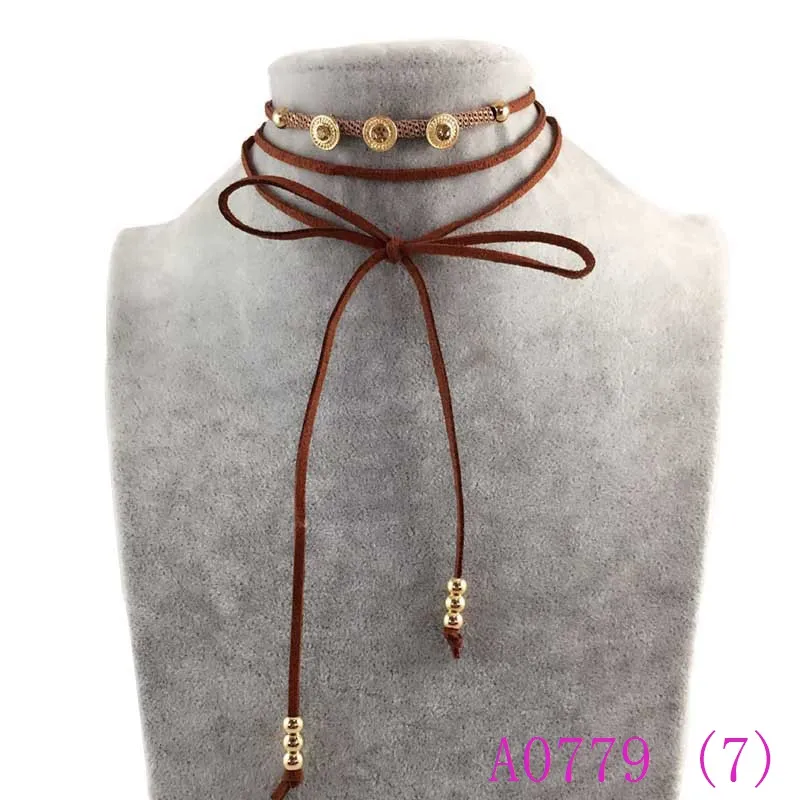 3st Läder Halsband Bowknot Strand Long Multi-Layered TransmutAbility Velvet Stretch Elegant Rope för Kvinnor Halsband A0779