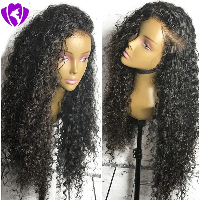 Longue partie latérale lâche bouclés Lace Front perruques synthétiques Résistant à la chaleur américain Kinky Curly Perruques pour les femmes noires