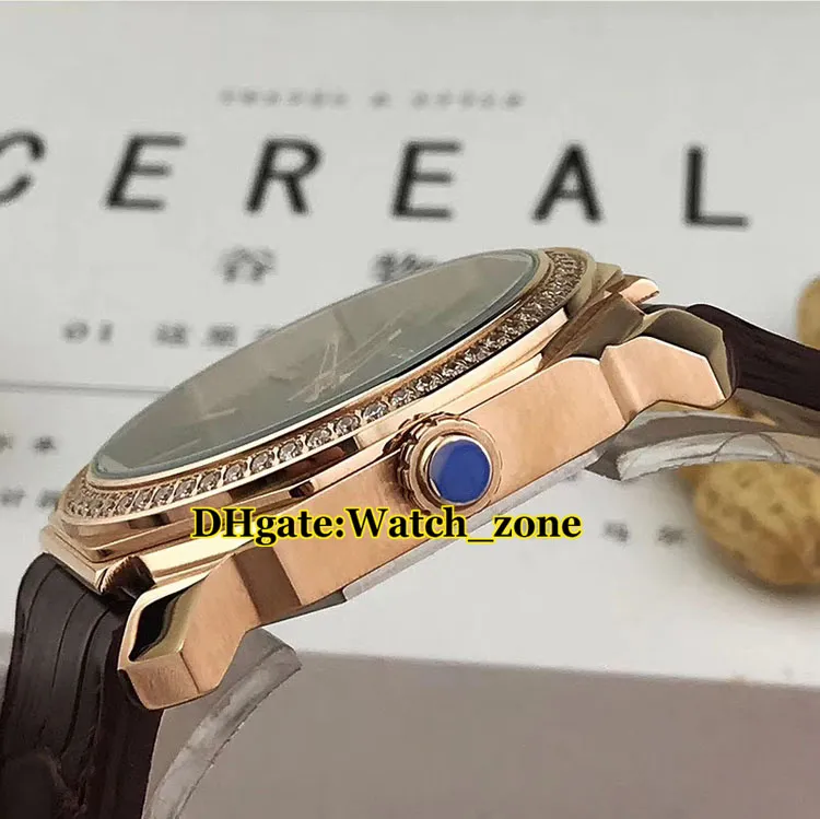 42mm Octo Ultranero 102039 Black Dial Swiss Quzrtz Mens Watch Rose Gold Case Diamond Bezel High Quality New Gents armbandsur273m
