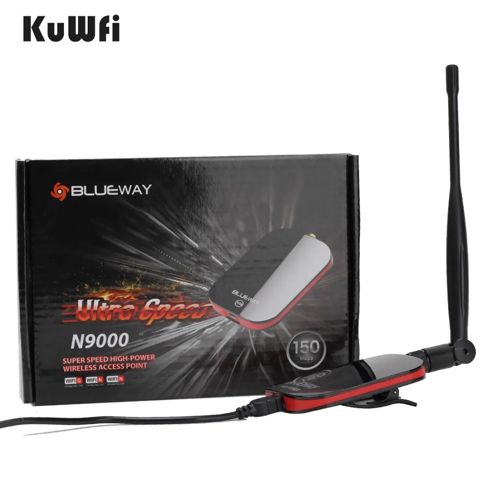 Blueway N9000 Draadloze WIFI-adapter Netwerkkaart Gratis internet Long Range USB-adapter 150 Mbps WiFi-decoder met 5DBI-antenne