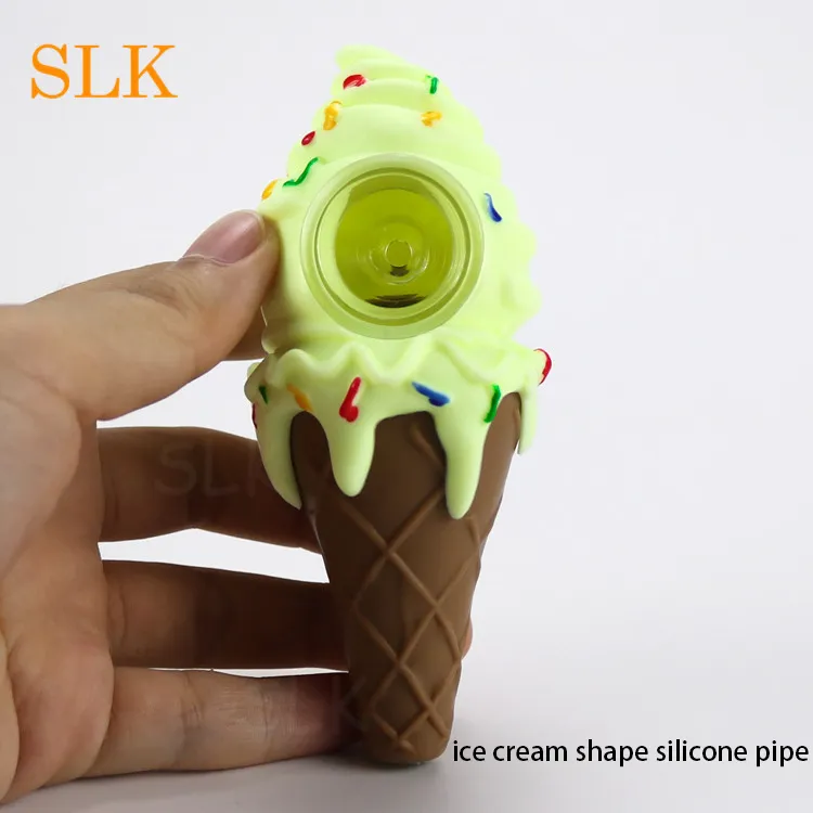 현대적인 디자인 실리콘 파이프 아이스크림 드라이 허브 고무 흡연 파이프 은색 유리 유리 작은 파이프 그릇 실리콘 물 봉 최고 품질