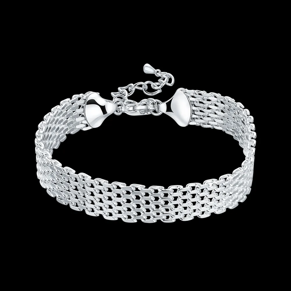 Joias largas de malha grande estilo coração pulseira 925 pulseiras de prata esterlina lindas meninas homens mulheres presente preço de atacado