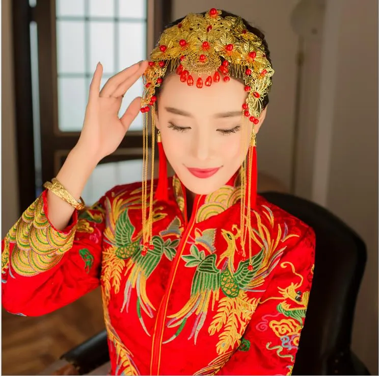 التنين الصيني زي العروس الزفاف شيونغسام الرجعية اكسسوارات للشعر