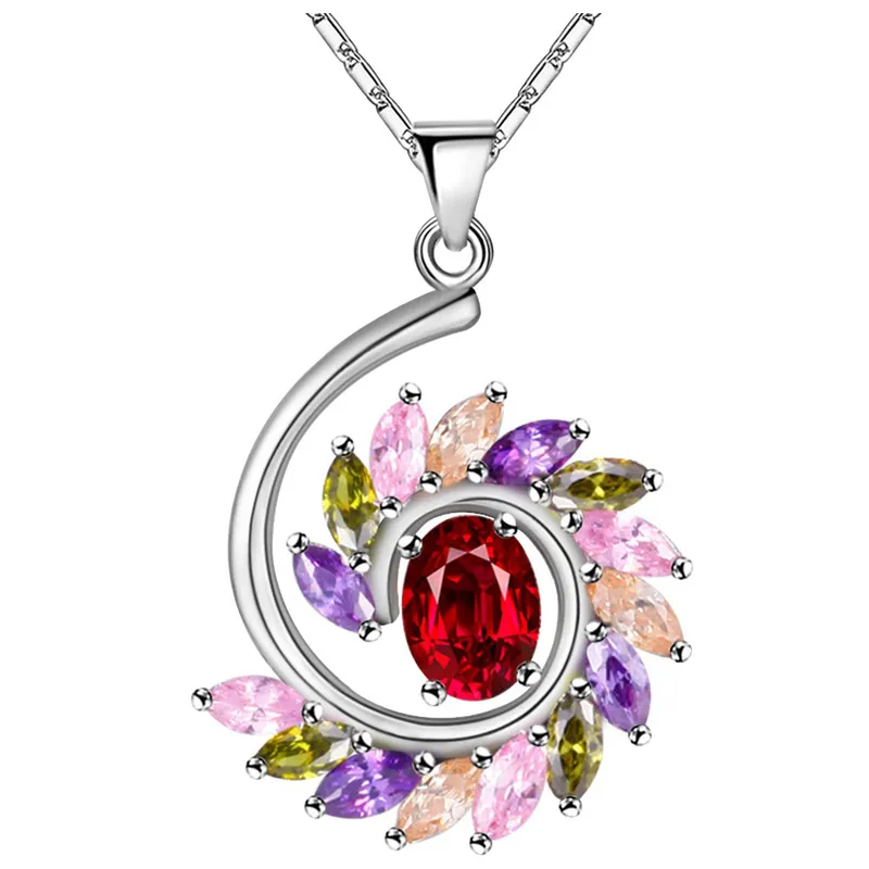 3 piècesmode élégant Unique Zircon arc-en-ciel multicolore pierres précieuses plaqué or tourbillons design femmes charme mariages pendentif bijoux