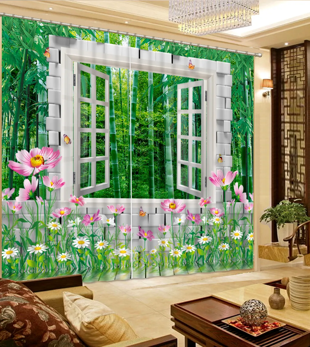 2018 3D gordijn groen water planten gordijnen voor slaapkamer moderne verduisteringsgordijnen voor woonkamer raam decoratie