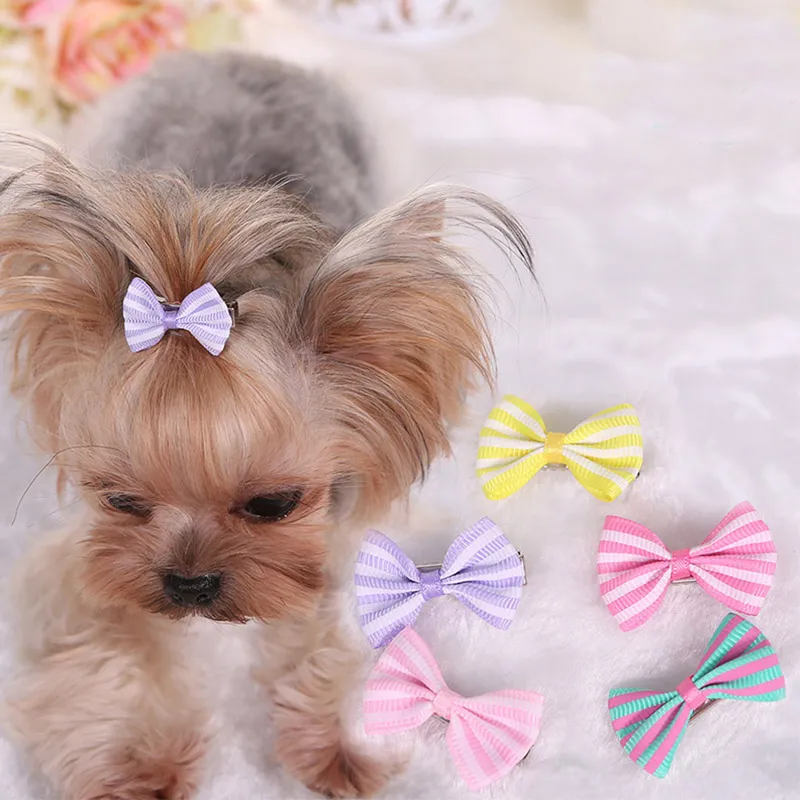 Dog Hair Bows Clip Pet Cat Puppy Grooming Striped Bowls For Hair Accessories Designer 5 Colors MiX WX9-778