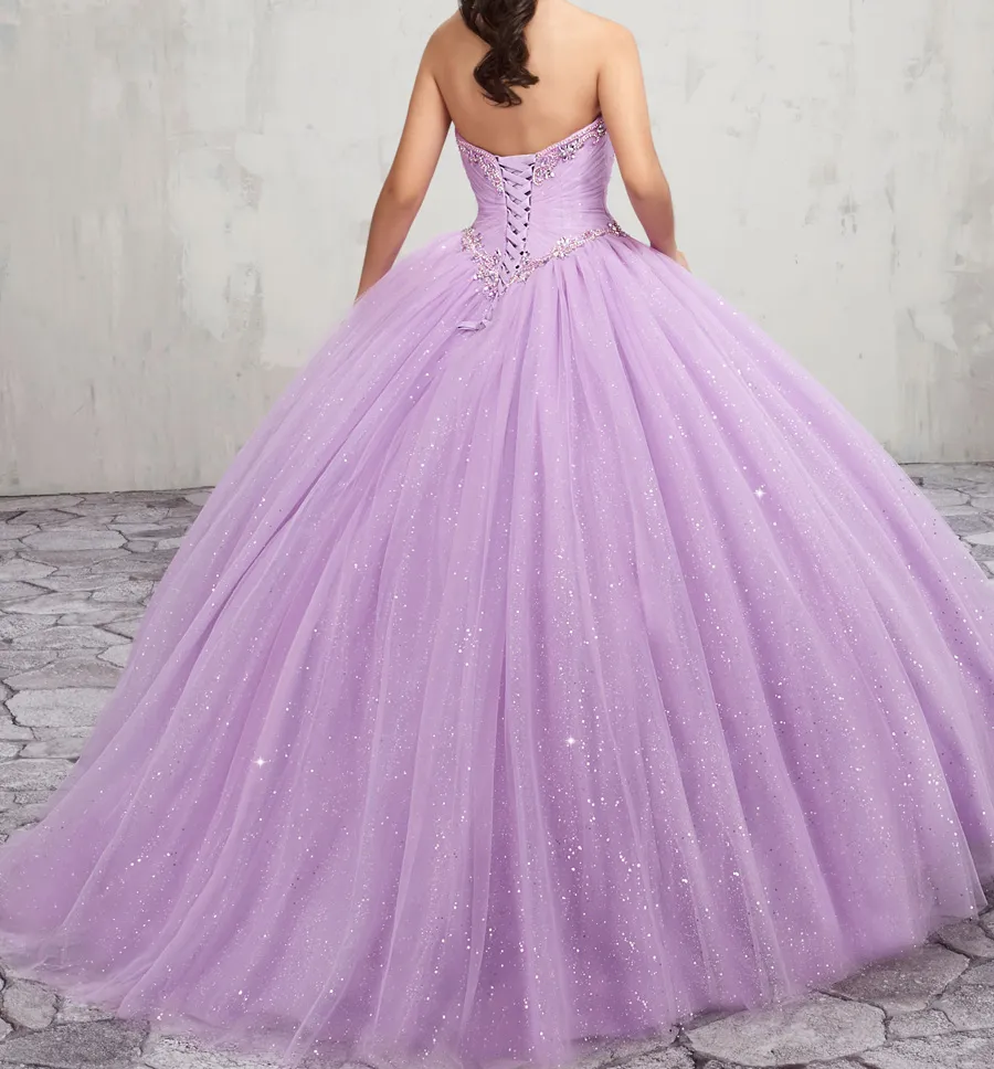 Atemberaubendes weißes Ballkleid-Hochzeitskleid in Rosa und Lila, glitzernde Pailletten, mit Perlen verziert, Schnürung am Rücken, Sweep-Zug, Brautkleider in Übergröße9638422