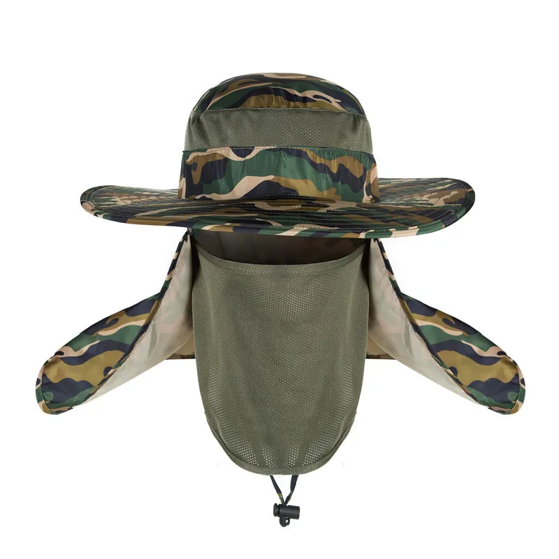 Nylon pêche en plein air été ombre soleil crème solaire casquette cou visage 360 ° Anti-UV pêcheur chapeau combinaison fonction casquette chapeaux