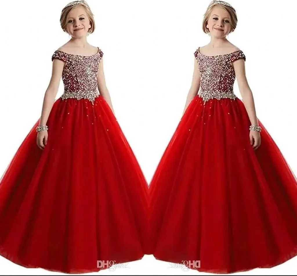 Scoop Neck Tulle Ball Gown Girl's Pageant Dresses Stones Beaded Top Floor Length Birthday Party Girls' Dresses With Lace Up Back BA9422