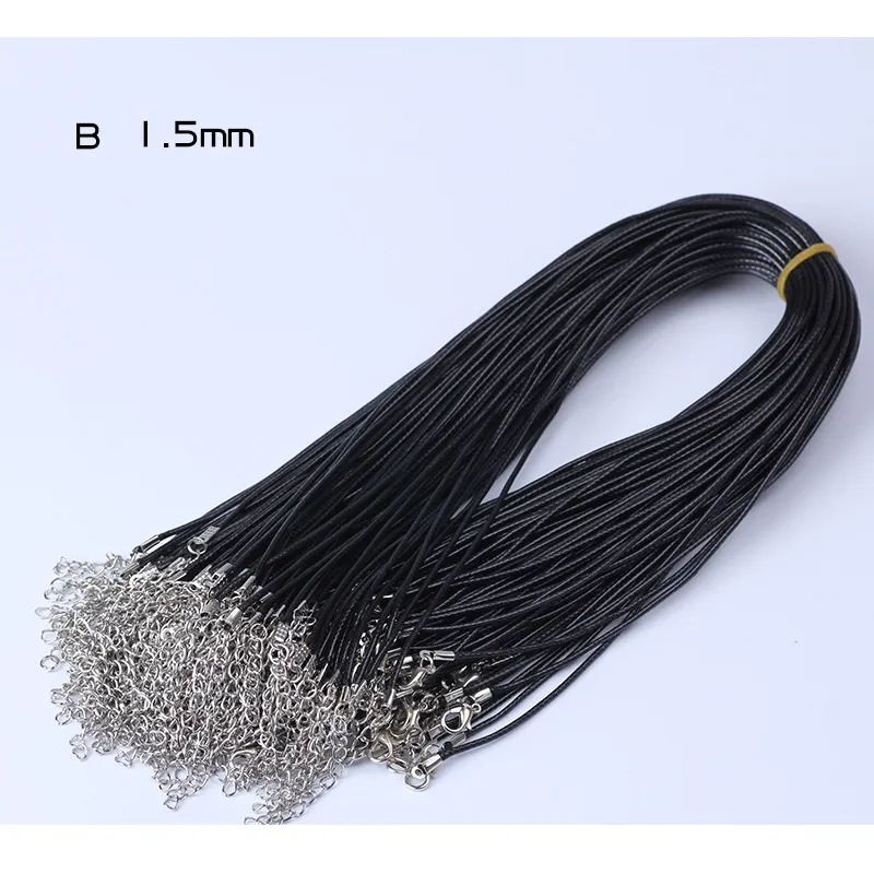 Cheap Black Wax Leather Snake Necklace Beading Cord String Rope Wire 45cm Extender Chain with Lobster Clasp DIY jewelry components 5 styles