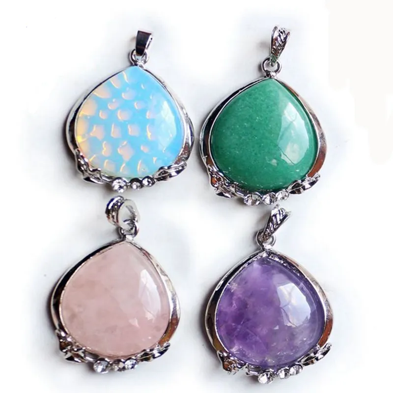 Luckyshien 3 Pcs / lot Europe popular Vintage Moonstone Natural Amethyst Gemstone Silver Daily Fashion Necklaces Pendant Jewelry