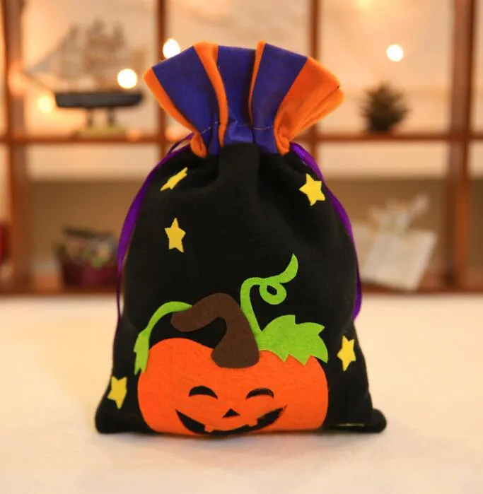 Mode Kids Halloween Candy Presentväska Tecknade Barn Förvaringspåsar Festival Party Decoration Props Witch Devil Drawstring Väska Partihandel