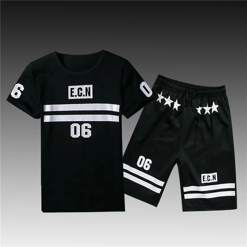 Sommar Tracksuit New Mäns Sport Kort kostym Mäns Fashion Shorts Set Män Utbildning Casual Suit Till Salu