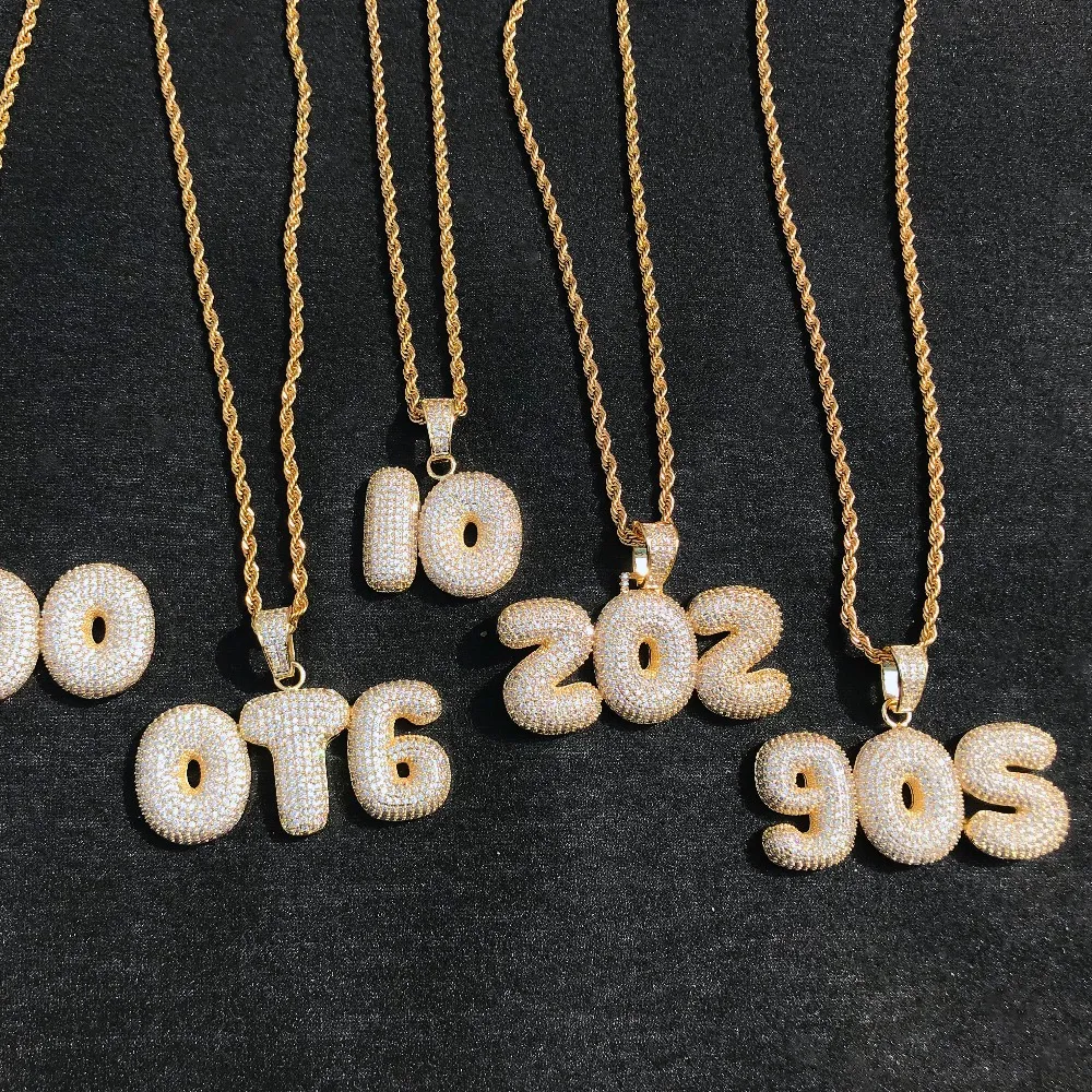 Colar de pingentes com letras de nome personalizado, joias masculinas de zircônia e hip-hop com corrente de corda de prata e ouro de 3 mm