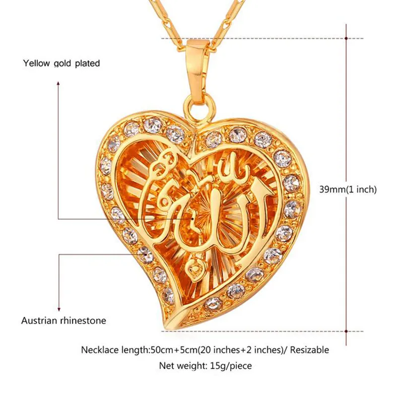 Classique Arabe Musulman Bijoux En Gros Or Couleur Cristal Creux Coeur Forme De Mode Pendentifs Colliers Pour Les Femmes