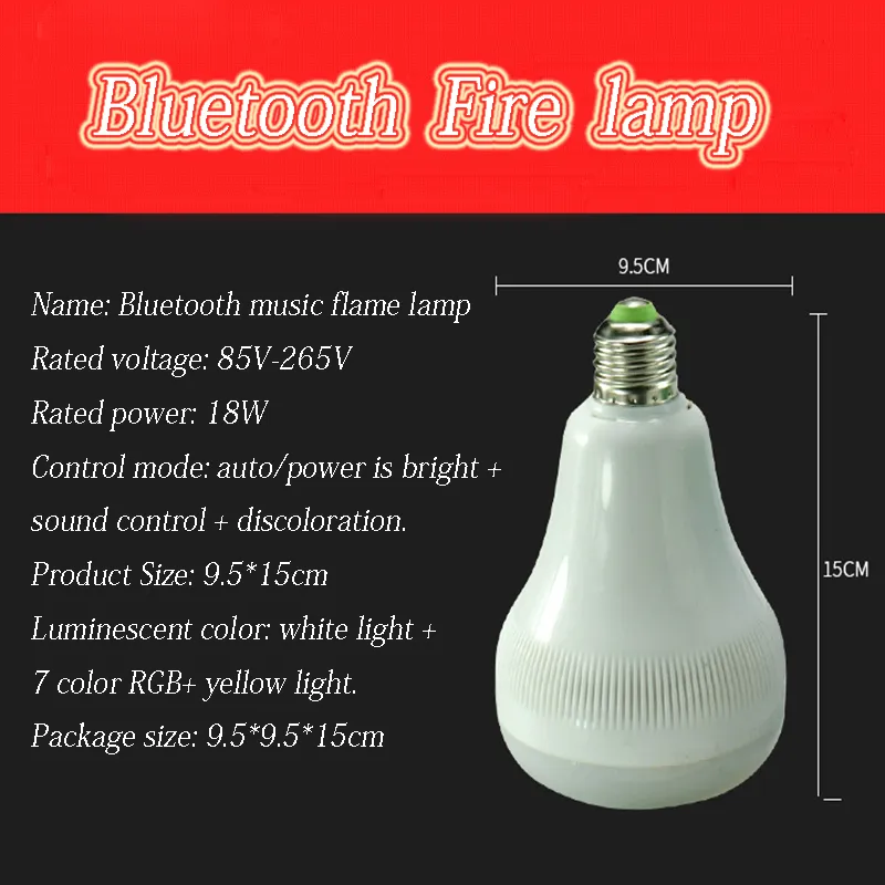 Speaker Light Bulb: Dimmable RGB LED Music Flame Bulb With Bluetooth ...